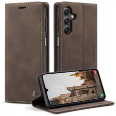 Caseme - CASEME 013 Series Samsung Galaxy A15 5G Konstl&auml;der Pl&aring;nboksfodral - Brun