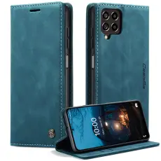 Caseme - CASEME 013 Series Samsung Galaxy M53 5G Konstl&auml;der Pl&aring;nboksfodral Bl&aring;