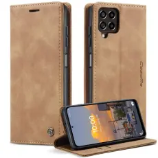 Caseme - CASEME 013 Series Samsung Galaxy M53 5G Konstl&auml;der Pl&aring;nboksfodral Brun