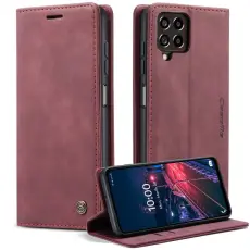 Caseme - CASEME 013 Series Samsung Galaxy M53 5G Konstl&auml;der Pl&aring;nboksfodral Vinr&ouml;d