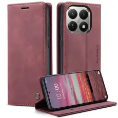 Caseme - CASEME 013 Pl&aring;nboksfodral f&ouml;r Xiaomi 15T KonstL&auml;der St&auml;ll - R&ouml;d