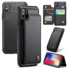 Caseme - CASEME C22 iPhone X/XS Fodral Konstl&auml;der med RFID, Svart