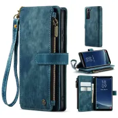 Caseme - CASEME Konstl&auml;der Pl&aring;nboksfodral f&ouml;r Samsung Galaxy S22 5G med rem - Bl&aring;