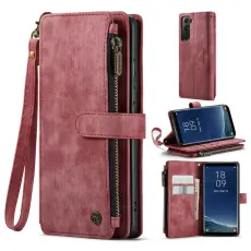 Caseme - CASEME Konstl&auml;der Pl&aring;nboksfodral f&ouml;r Samsung Galaxy S22 5G R&ouml;d med Rem