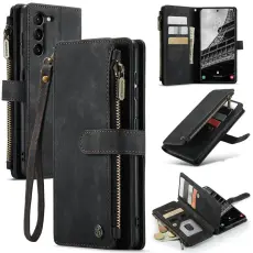 Caseme - CASEME Konstl&auml;der Pl&aring;nboksfodral f&ouml;r Samsung Galaxy S23+ med rem - Svart