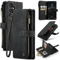 Caseme - CASEME Konstl&auml;der Pl&aring;nboksfodral f&ouml;r Samsung Galaxy S25 med rem - Svart