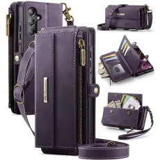 Caseme - CASEME Konstl&auml;der Pl&aring;nboksfodral till Samsung Galaxy A15 5G Lila med RFID-Skydd
