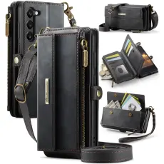 Caseme - CASEME Konstl&auml;der Pl&aring;nboksfodral till Samsung Galaxy S23 med RFID-Skydd, Svart