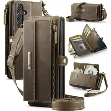 Caseme - CASEME Konstl&auml;der Pl&aring;nboksfodral till Samsung Galaxy S25 med RFID-Skydd, Brun