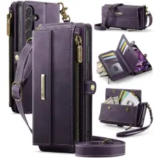 Caseme - CASEME Konstl&auml;der Pl&aring;nboksfodral till Samsung Galaxy S25 med RFID-Skydd, Lila