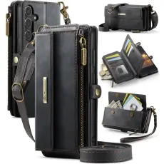 Caseme - CASEME Konstl&auml;der Pl&aring;nboksfodral till Samsung Galaxy S25 med RFID-Skydd - Svart