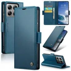 Caseme - CASEME Xiaomi 14T Pro Pl&aring;nboksfodral Konstl&auml;der RFID-Skydd 3 Kort Bl&aring;