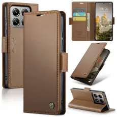 Caseme - CASEME Xiaomi 14T Pro Pl&aring;nboksfodral Konstl&auml;der RFID-Skydd Brun