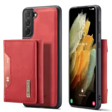 DG.MING - DG.MING 2 in 1 Konstl&auml;der Pl&aring;nboksfodral f&ouml;r Samsung Galaxy S21 - R&ouml;d