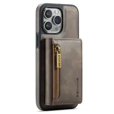 DG.MING - DG.MING iPhone 12/12 Pro Konstl&auml;der Pl&aring;nboksfodral Tri-fold Brun