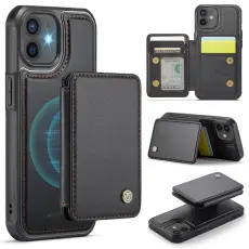 JEEHOOD - JEEHOOD J05 iPhone 12 / 12 Pro Fodral Konstl&auml;der med Kortficka - Svart