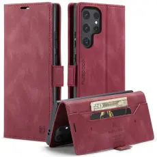 AUTSPACE - AUTSPACE Samsung Galaxy S25 Ultra Wallet Fodral KonstL&auml;der - R&ouml;d