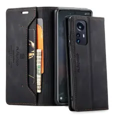 AUTSPACE - AUTSPACE Wallet Fodral f&ouml;r Xiaomi 12S Pro 5G - &Auml;kta l&auml;der - Svart