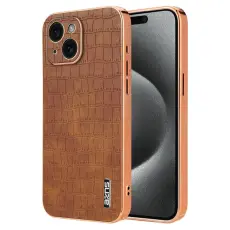 AZNS - AZNS iPhone 15 Plus Fodral KonstL&auml;der Kroko - Brun