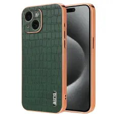 AZNS - AZNS iPhone 15 Plus Fodral KonstL&auml;der Kroko - Gr&ouml;n