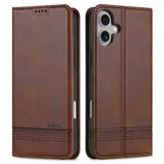 AZNS - AZNS iPhone 16 Pl&aring;nboksfodral Konstl&auml;der - Brun