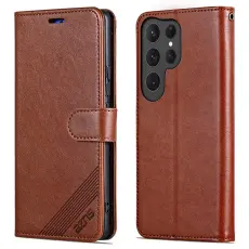 AZNS - AZNS Samsung Galaxy S25 Ultra Pl&aring;nboksfodral Anti-Scratch Konstl&auml;der - Brun