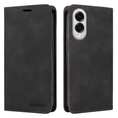 BETOPNICE - BETOPNICE 003 Samsung Galaxy S25 Edge Pl&aring;nboksfodral Konstl&auml;der - Svart