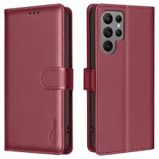 BINFEN COLOR - BINFEN COLOR BF32 f&ouml;r Samsung Galaxy S25 Ultra Pl&aring;nboksfodral &Auml;kta l&auml;der - R&ouml;d