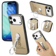 CASENEO - D.G Ming iPhone 17 Pro Fodral Kickstand &Auml;kta l&auml;der - Khaki