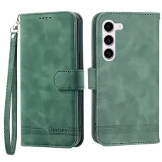 DIERFENG - DIERFENG DF-03 Pl&aring;nboksfodral f&ouml;r Samsung Galaxy S23 - Konstl&auml;der - Gr&ouml;n
