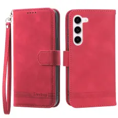 DIERFENG - DIERFENG DF-03 Pl&aring;nboksfodral f&ouml;r Samsung Galaxy S23 - Konstl&auml;der - R&ouml;d