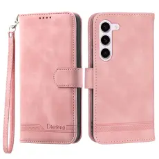 DIERFENG - DIERFENG DF-03 Pl&aring;nboksfodral f&ouml;r Samsung Galaxy S23 - Konstl&auml;der - Rosa