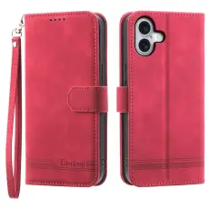 DIERFENG - DIERFENG DF-03 iPhone 17 Pl&aring;nboksfodral Lines Imprint Konstl&auml;der - R&ouml;d