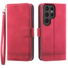 DIERFENG - DIERFENG DF-03 Samsung Galaxy S25 Ultra Pl&aring;nboksfodral Konstl&auml;der - R&ouml;d