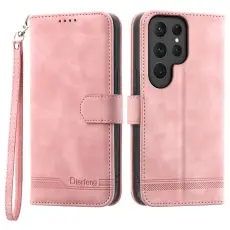 DIERFENG - DIERFENG DF-03 Samsung Galaxy S25 Ultra Pl&aring;nboksfodral Konstl&auml;der - Rosa