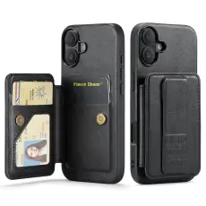 FIERRE SHANN - FIERRE SHANN 024 iPhone 17 Fodral Card Holder - KonstL&auml;der - Svart