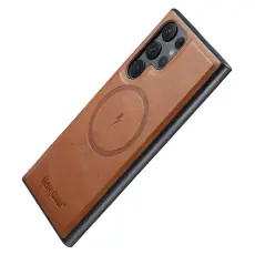 FIERRE SHANN - FIERRE SHANN 027 Fodral f&ouml;r Samsung Galaxy S25 Ultra - KonstL&auml;der - Brun