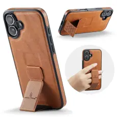 FIERRE SHANN - FIERRE SHANN f&ouml;r iPhone 17 Fodral Kickstand KonstL&auml;der - Brun
