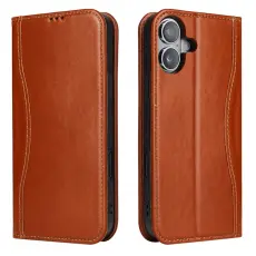 FIERRE SHANN - FIERRE SHANN f&ouml;r iPhone 17 Pl&aring;nboksfodral &Auml;kta l&auml;der - Brun