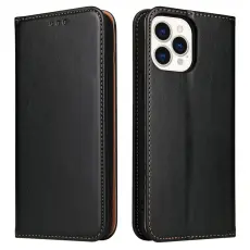 FIERRE SHANN - FIERRE SHANN iPhone 14 Pro Pl&aring;nboksfodral &Auml;kta l&auml;der - Svart