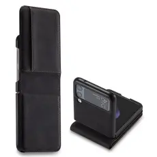 FORWENW - FORWENW Samsung Galaxy Z Flip3 Fodral &Auml;kta l&auml;der - Svart