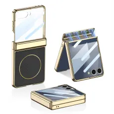 GKK - GKK Samsung Galaxy Z Flip7 5G Fodral - PU PC Tempered Glass - Svart