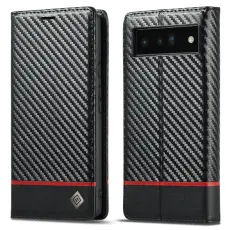 LC.imeeke - LC.IMEEKE Google Pixel 7a Pl&aring;nboksfodral Konstl&auml;der - Carbon Fiber - Svart