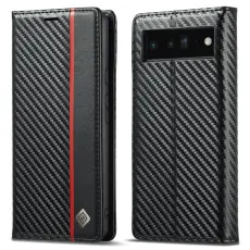 LC.imeeke - LC.IMEEKE Google Pixel 7a Pl&aring;nboksfodral Konstl&auml;der - Kolfibertextur - Svart