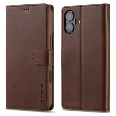 LC.imeeke - LC.IMEEKE iPhone 16 Pl&aring;nboksfodral Calf Texture Konstl&auml;der- Brun