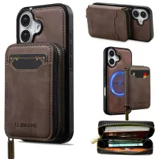 LC.imeeke - LC.IMEEKE L6 iPhone 17 Pl&aring;nboksfodral Magnetiskt - Konstl&auml;der - Brun