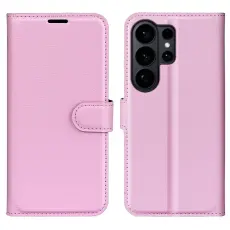 OEM - AMORUS Samsung Galaxy S26 Ultra Pl&aring;nboksfodral Litchi Textur Konstl&auml;der - Rosa
