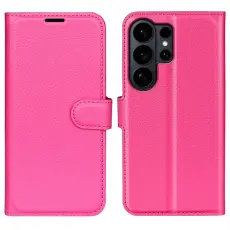 OEM - AMORUS Samsung Galaxy S26 Ultra Pl&aring;nboksfodral Litchi Textur Konstl&auml;der - Rosa