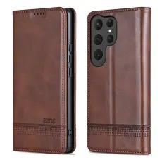 OEM - AZNS Samsung Galaxy S26 Ultra Pl&aring;nboksfodral Konstl&auml;der - Brun