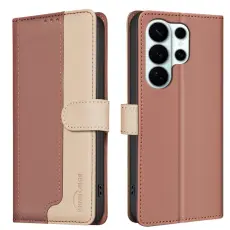 BINFEN COLOR - BINFEN Samsung Galaxy S26 Ultra Pl&aring;nboksfodral Konstl&auml;der RFID Skydd - Brun